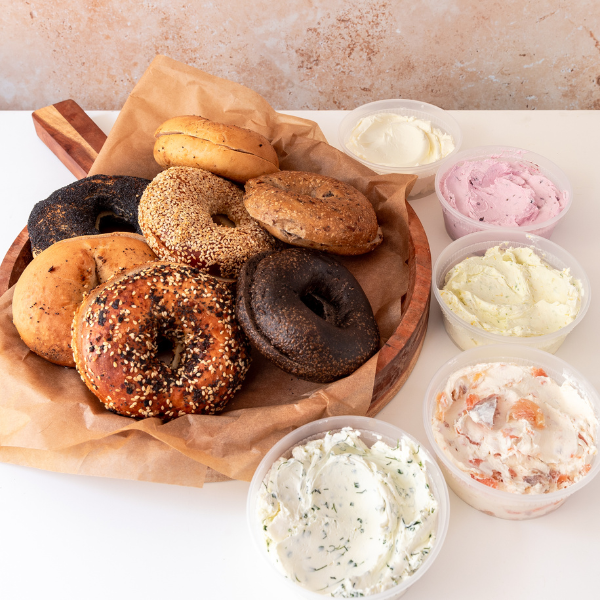 Beet Cured Gravlax Platter & Bagels