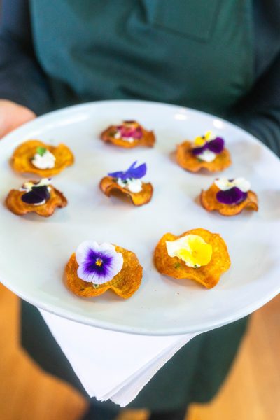 Hors d'oeuvres - crispy shaved beets with citrus goat cheese