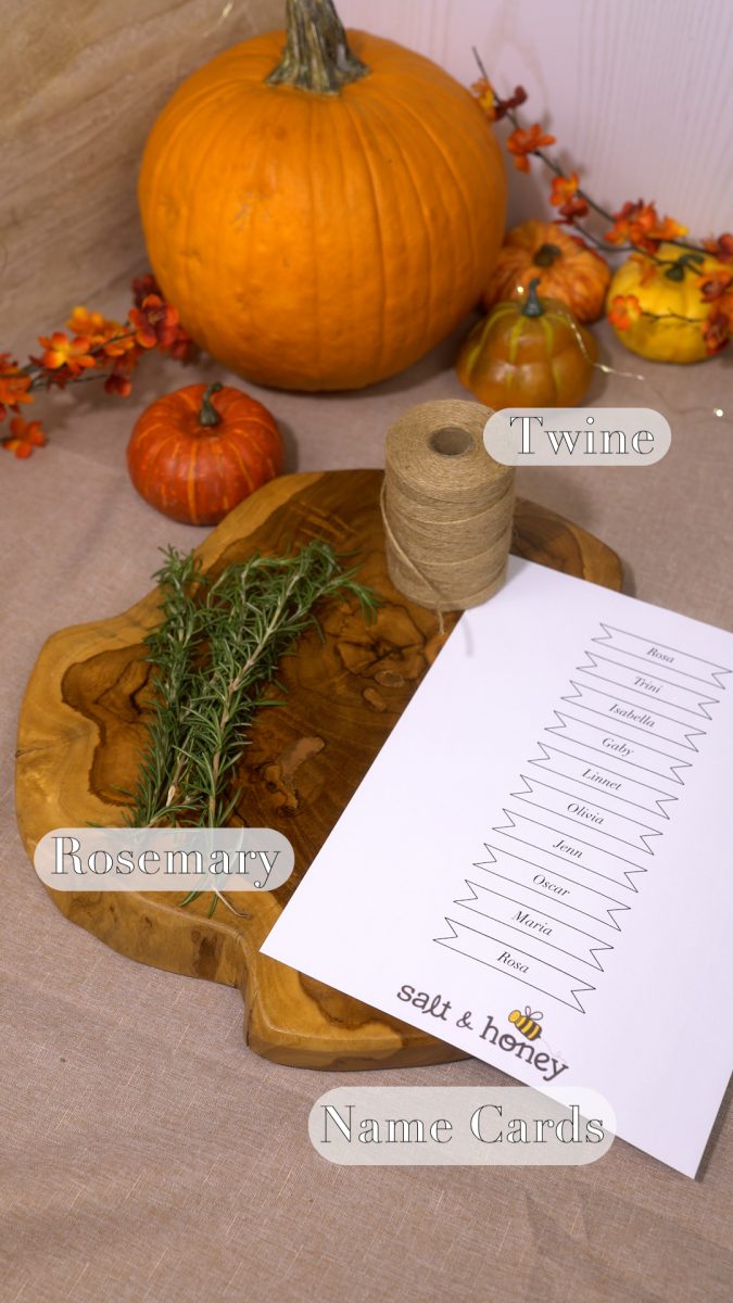 List of materials for the Mini Rosemary Wreath Place Cards